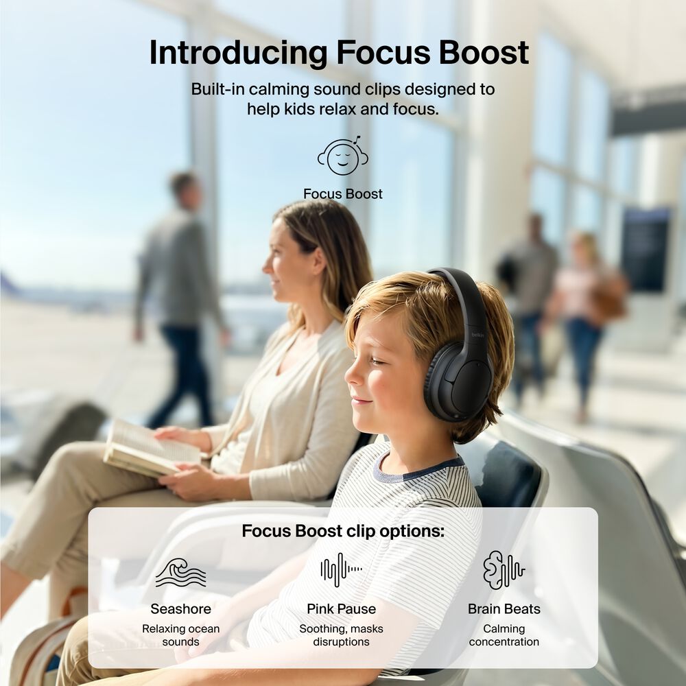 Youth Active Noise Cancelling Headphones, Black, hi-res