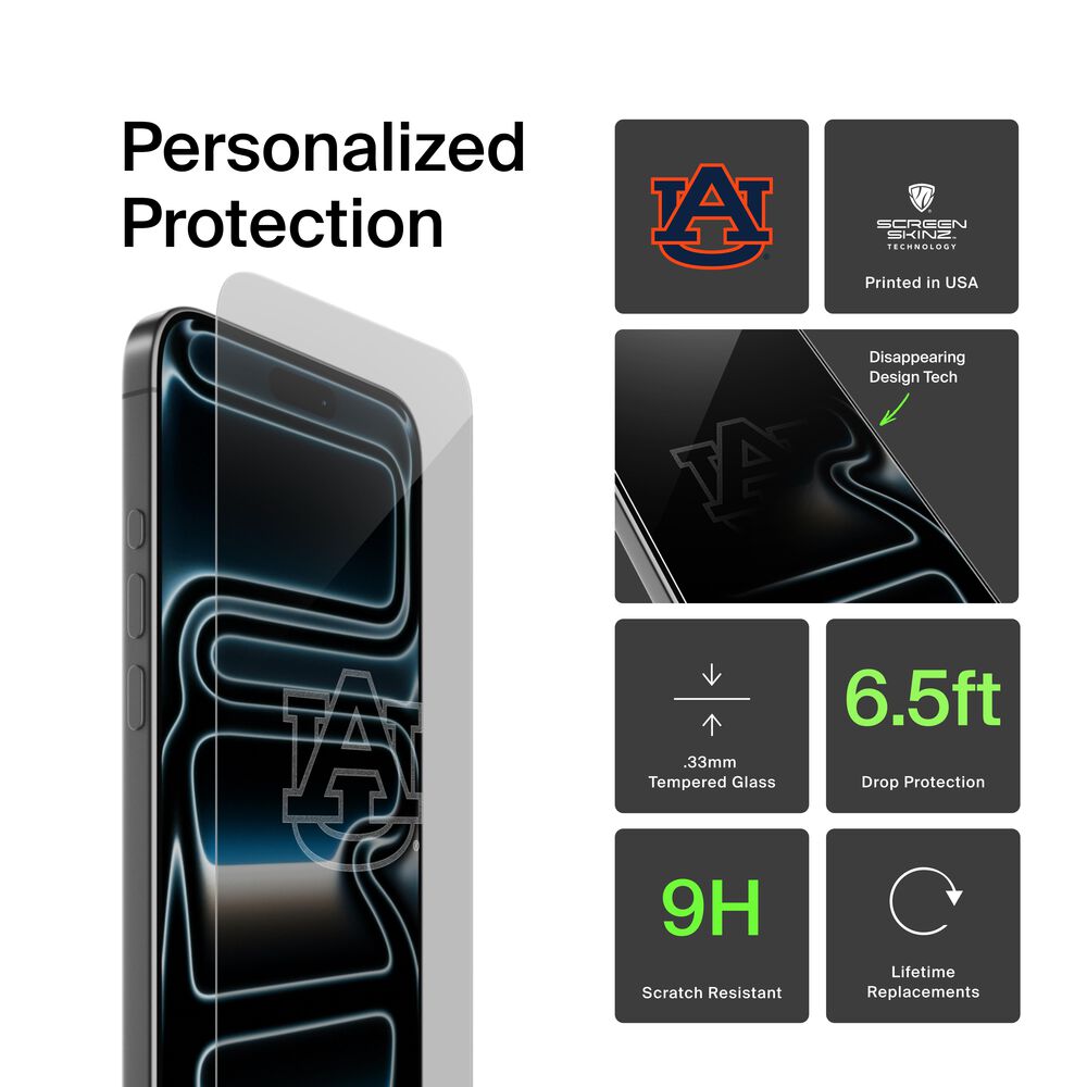 Auburn Tigers Clear Custom Glass Screen Protector, , hi-res