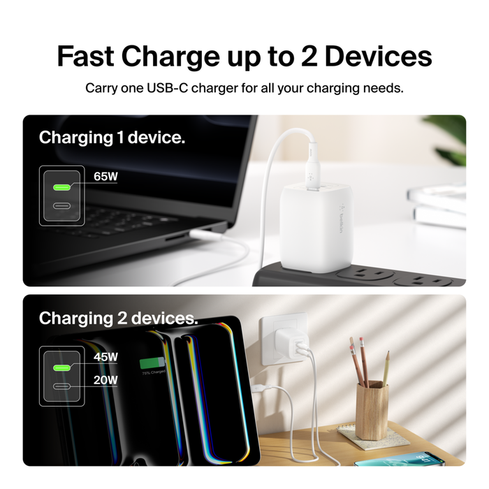 BoostCharge Pro 65W Dual Port USB-C GaN Wall Charger | Belkin US BoostCharge Pro 65W Dual Port USB-C GaN Wall Charger | Belkin US
