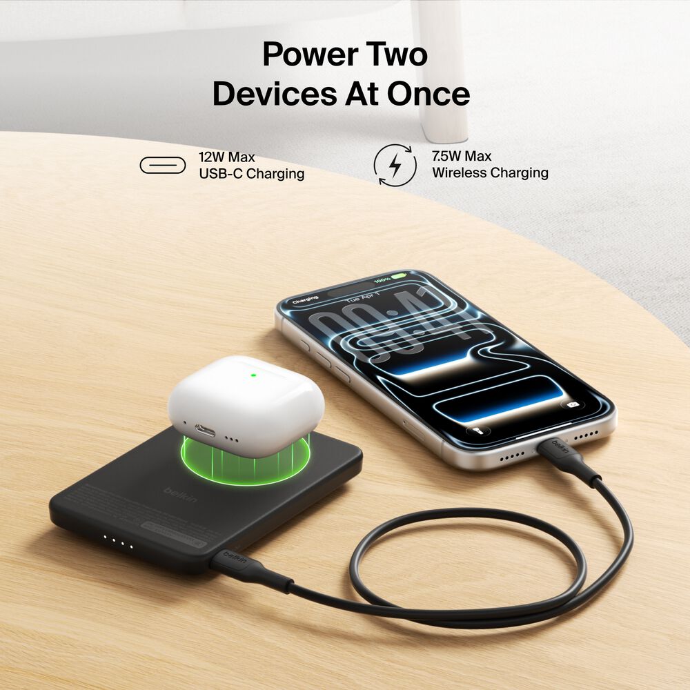 Slim Magnetic Power Bank 5K with Qi2, Black, hi-res