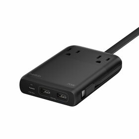 2-Outlet Charging Station with USB Ports and USB-C Cable 70W, Black, hi-res