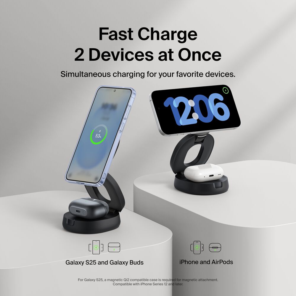 2-in-1 Convertible Magnetic Charging Stand with Qi2 15W, Black, hi-res