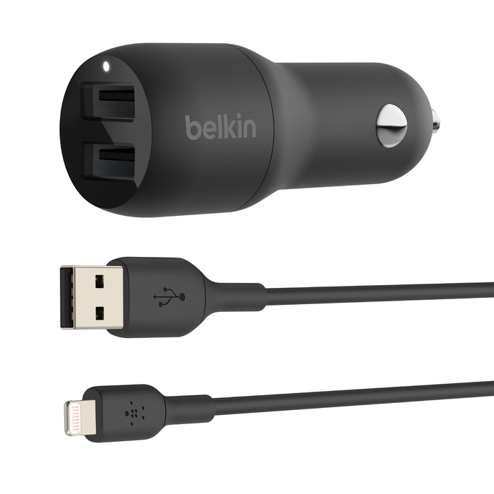 Cargador Pared Belkin 24W con doble puerto + USB a Lightning. Compatible  iPhone / iPad BELKIN