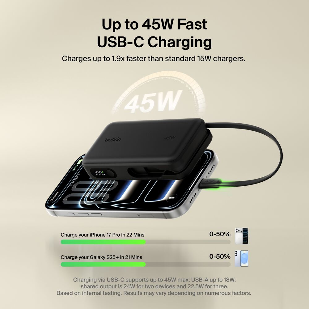 Power Bank 10K with Integrated Cable and Display, Black, hi-res