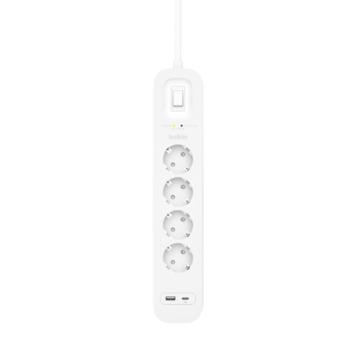 Regleta de alimentación protectora contra sobretensiones Rebirth con 5  salidas y 1 puerto tipo C y 3 puertos USB, regleta USB con 5 interruptores  individuales, regleta de 4000W / 16