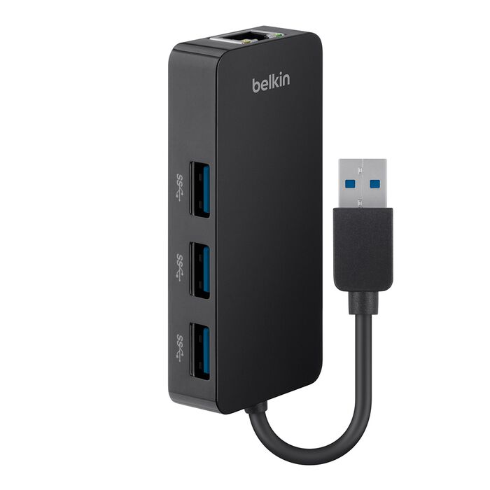 USB 3.0 3-Port Hub with Gigabit Ethernet Adapter, , hi-res