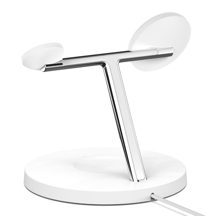 Belkin Station de recharge 2-en-1 Stand avec MagSafe (chargeur rapide de 15  W pour tous les modèles de l'iPhone 14, iPhone 13, AirPods et autres  appareils MagSafe, adaptateur secteur inclus, Noir) 