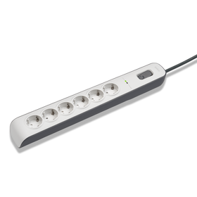 6fach Überspannungsschutz-Steckdosenleiste mit 2-m-Netzkabel, White/Gray, hi-res