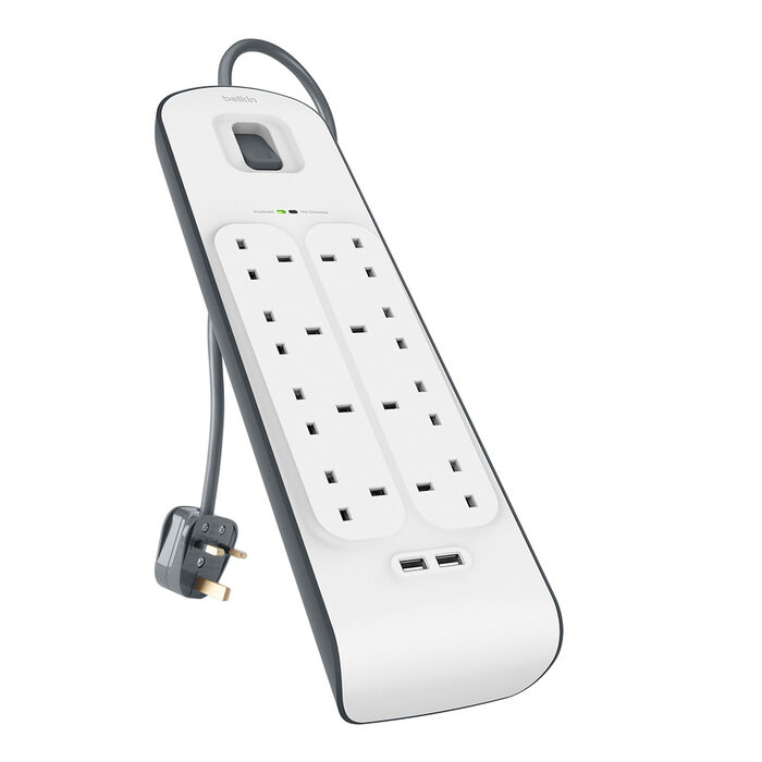 2,4 Amp USB Charging 8-outlet Surge Protection Strip, White/Gray, hi-res