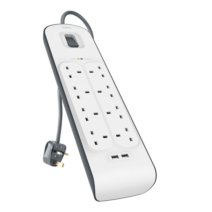 2.4 安培 USB 充電 8 位防雷保護拖板, White/Gray, hi-res
