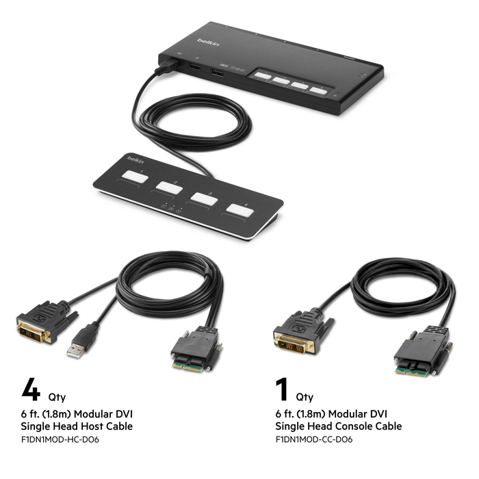 4-Port Single Head DVI Modular Secure KVM Switch PP4.0 W/ Remote, Noir, hi-res