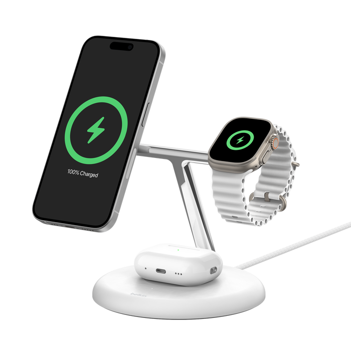 3-in-1 Magnetic Wireless Charging Stand with Qi2 15W, White, hi-res