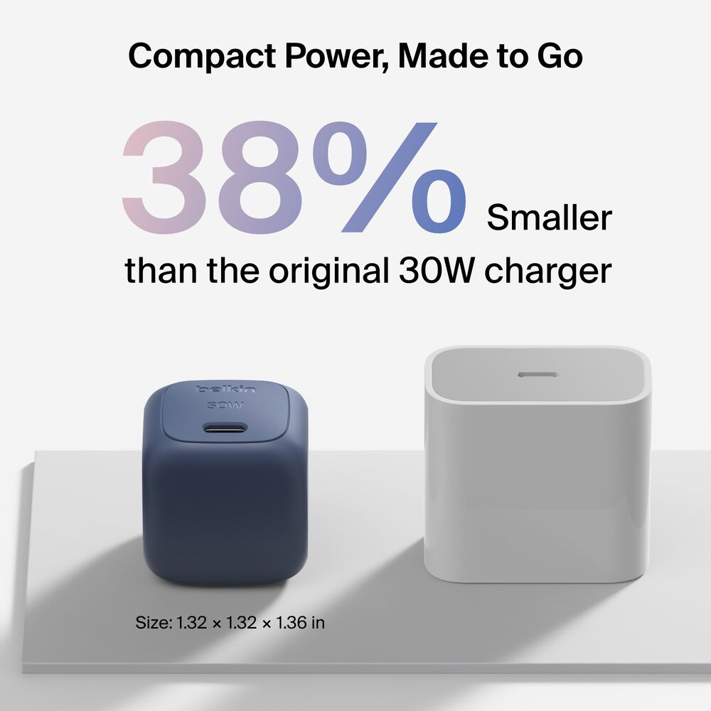 Compact USB-C Charger 30W + Braided USB-C Cable for MacBook Neo, Blue, hi-res
