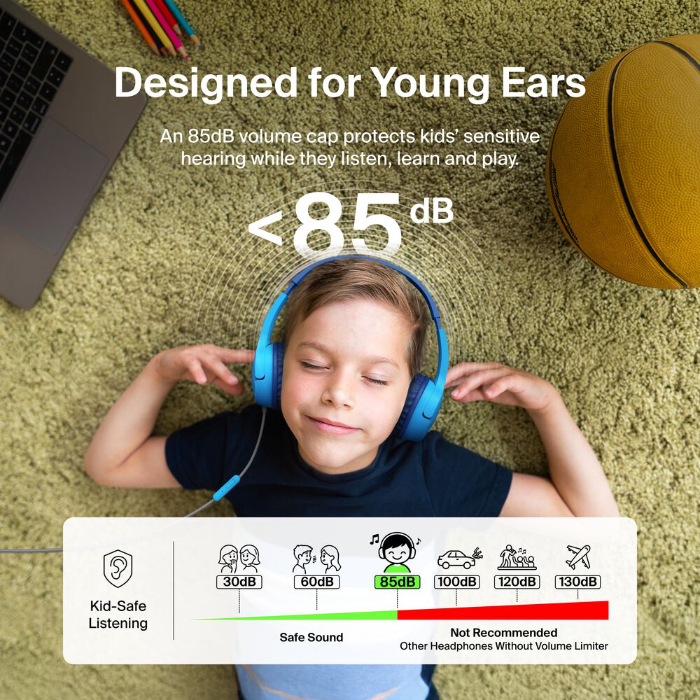 Wired On-Ear Headphones for Kids, Blue, hi-res