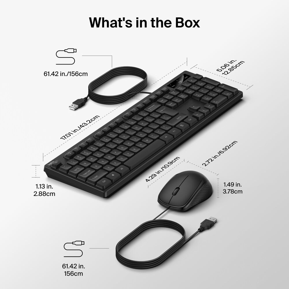Wired Keyboard and Mouse Combo, Black, hi-res