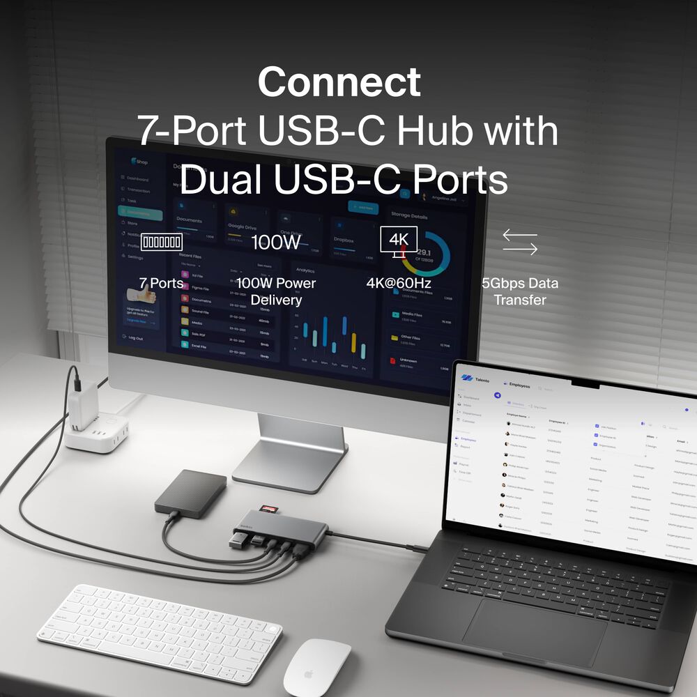 7-Port USB-C Hub with Dual USB-C Ports, Space Gray, hi-res