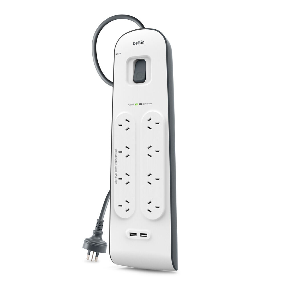 Spanningsbeveiliger met 8 stopcontacten en USB-laadpoorten (2,4 A), , hi-res