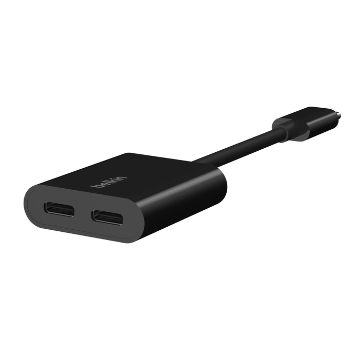 Adaptateur USB-C vers Dual USB-C Femelle Charge Rapide 60W + Audio, Belkin  - Noir - Français