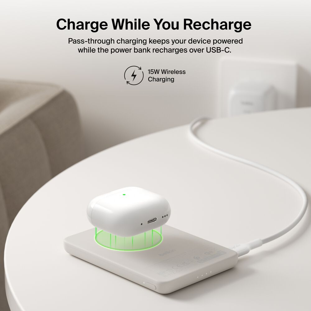 Slim Magnetic Power Bank 5K with Qi2, Sand, hi-res