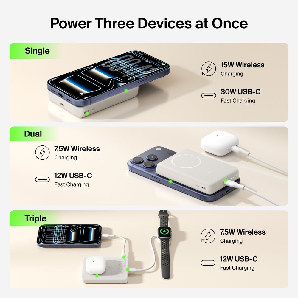 Slim Magnetic Power Bank 10K with Qi2, Sand, hi-res