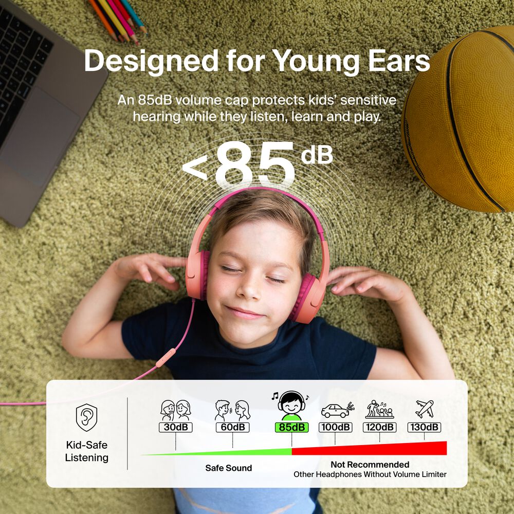 Wired On-Ear Headphones for Kids, Pink, hi-res