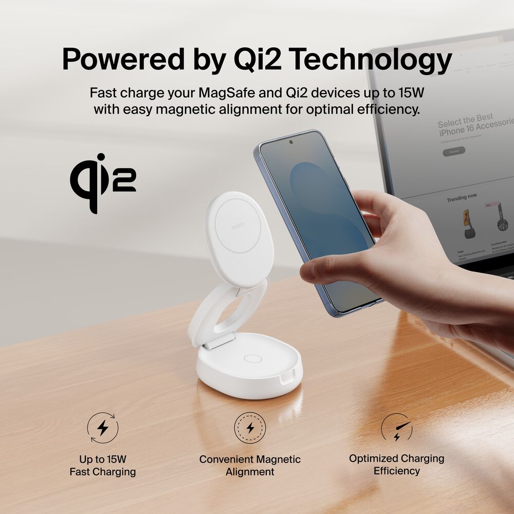 2-in-1 Convertible Magnetic Charging Stand with Qi2 15W, White, hi-res