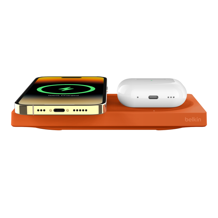 采用 MagSafe 技术的二合一无线充电器 15W, Orange, hi-res