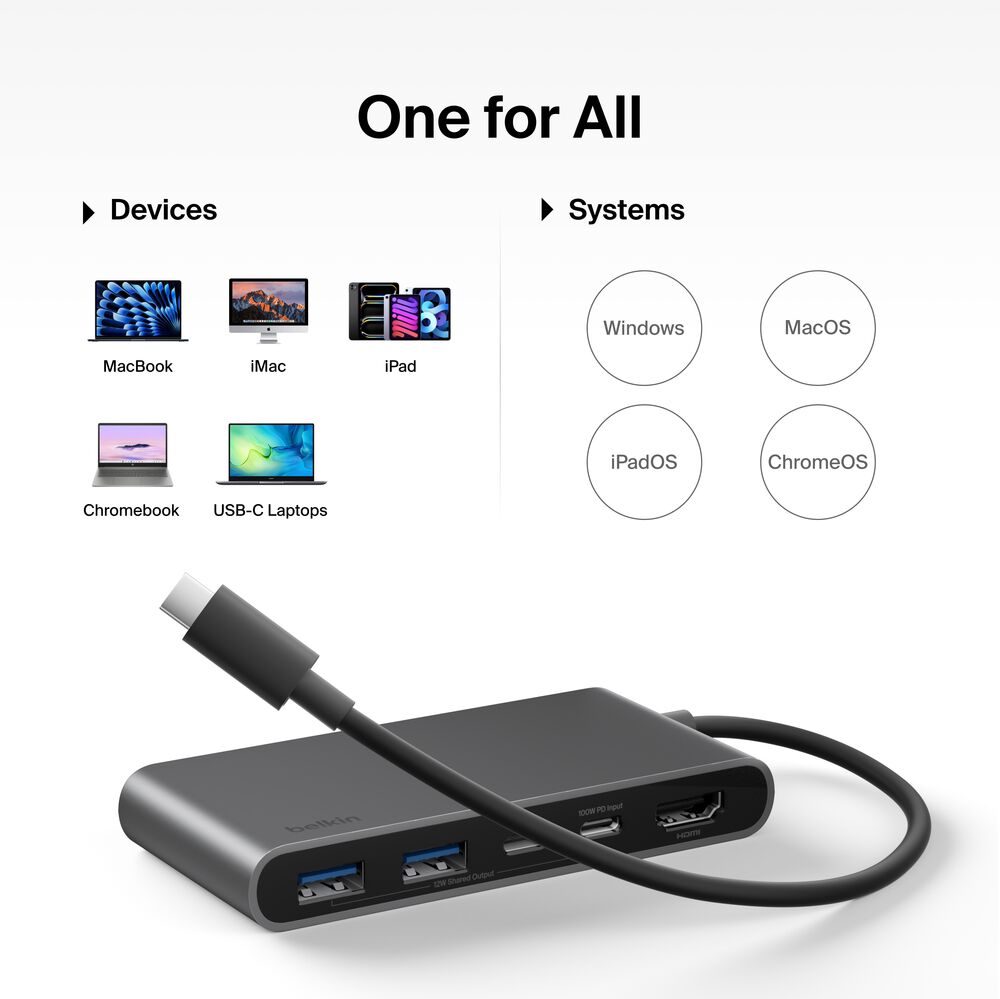 5-Port USB-C Hub with Dual USB-C Ports, Space Gray, hi-res