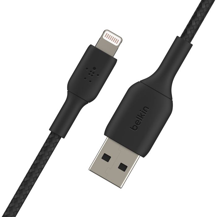BOOST↑CHARGE™ gevlochten Lightning/USB-A-kabel (15 cm, zwart), Zwart, hi-res