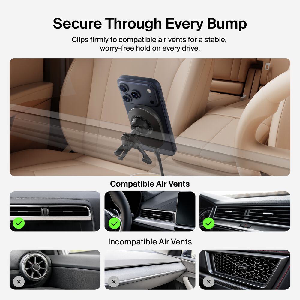 Magnetic Wireless Car Charger Vent Mount with Qi2.2 25W, , hi-res