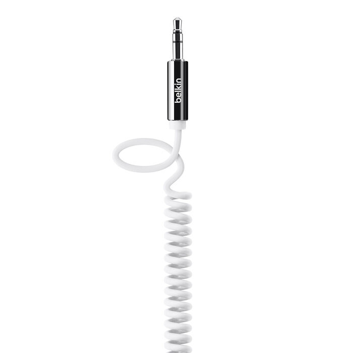 Coiled 3.5mm Aux Cable, White, hi-res