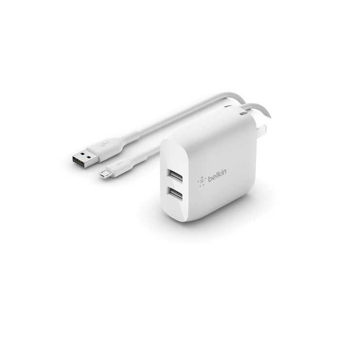 Chargeur secteur 2 ports USB-A (24 W) avec câble USB-A vers micro-USB