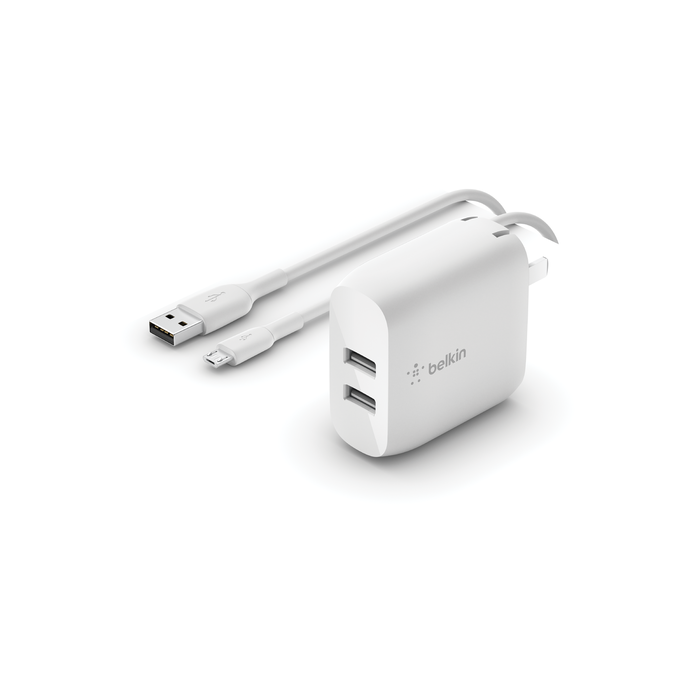 Cargador de pared doble USB-A de 24 W + cable USB-A a micro-USB