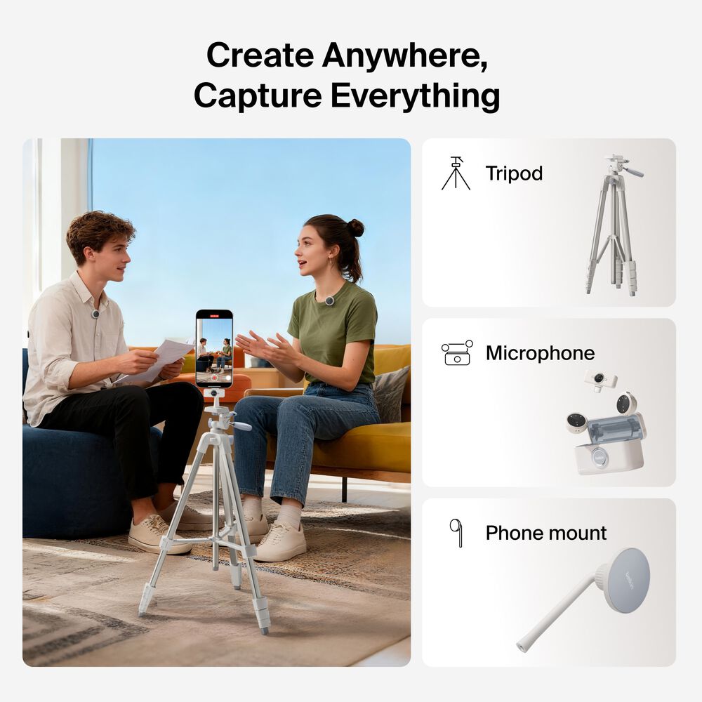 Creator Kit: Tripod, Magnetic Phone Mount & Wireless Mics, Sand, hi-res