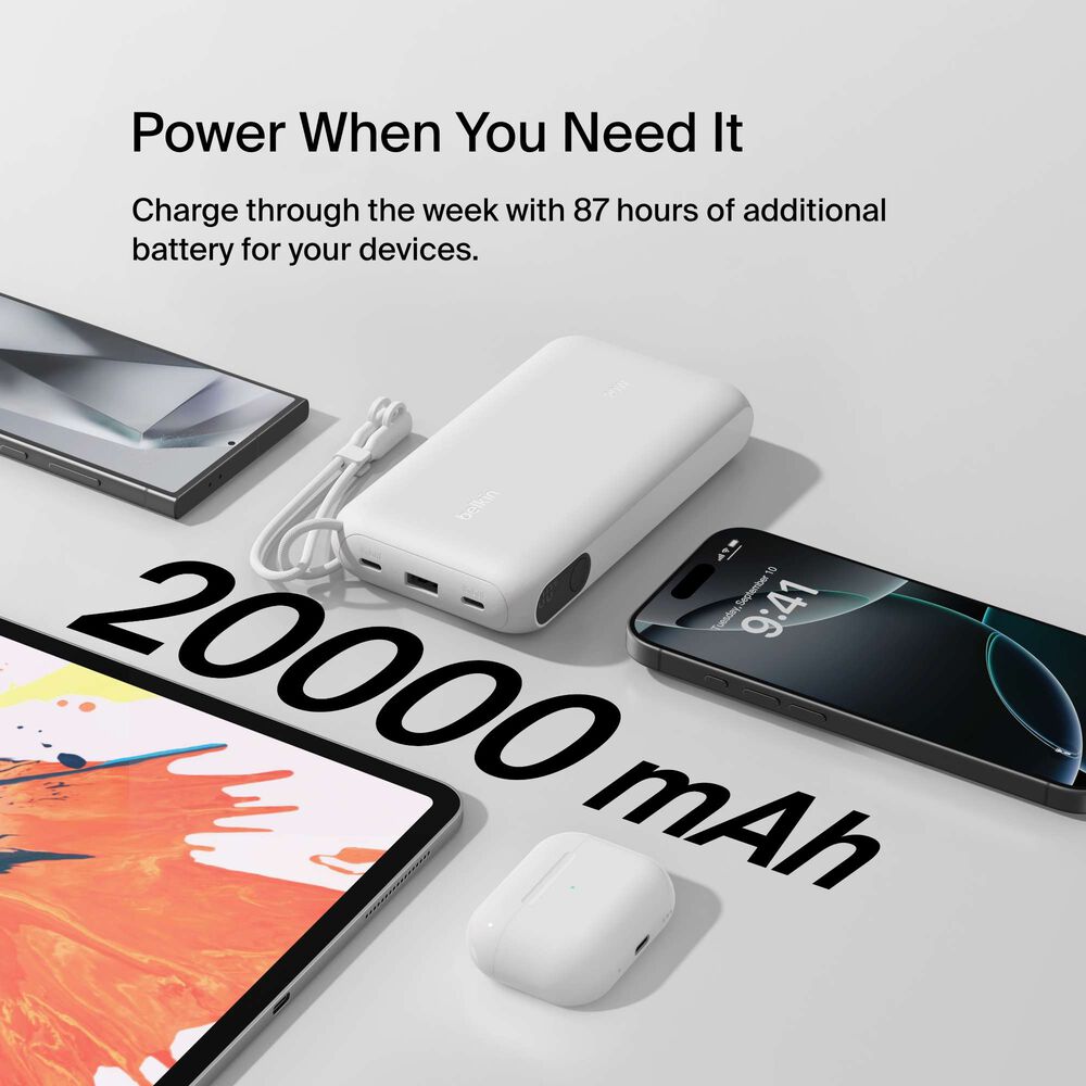Power Bank 20K with Display, White, hi-res