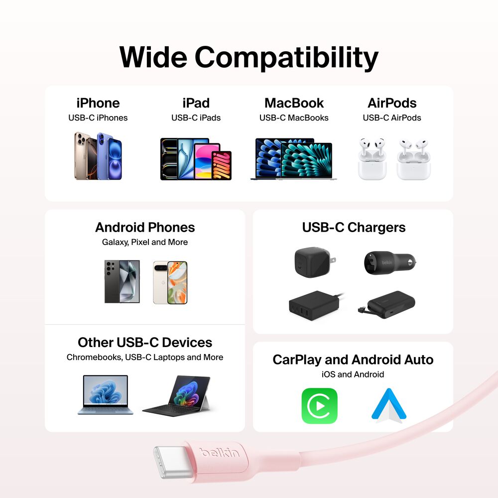 USB-C to USB-C Cable 60W, 3.3ft/1m, Pink, Pink, hi-res