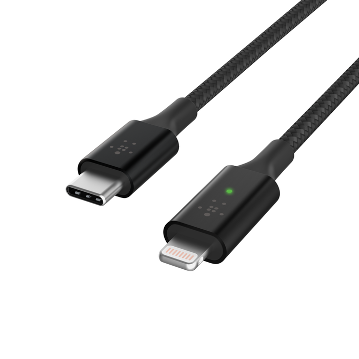 USB-C/Lightning-kabel met slimme led, Zwart, hi-res