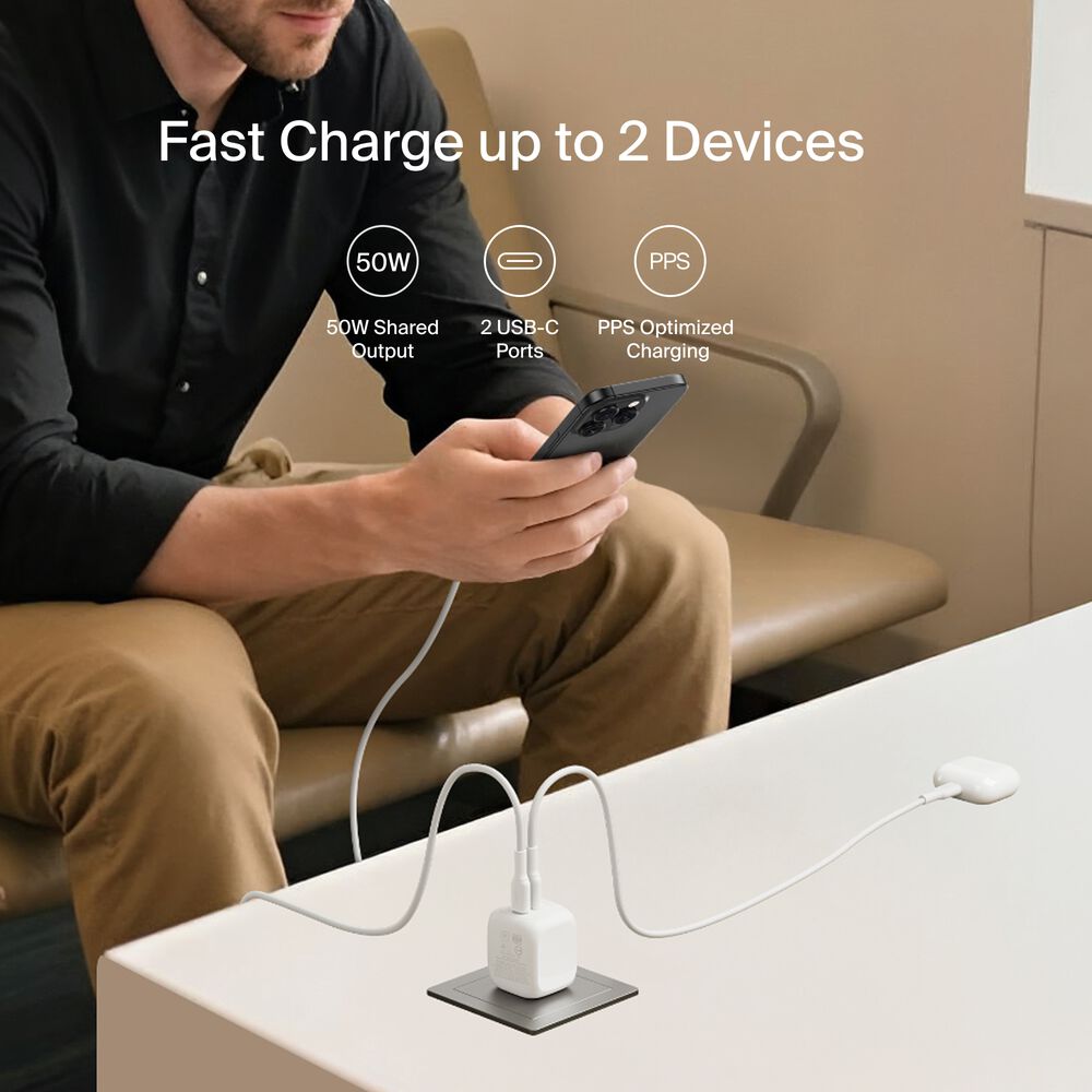 Dual USB-C GaN Wall Charger 50W, , hi-res