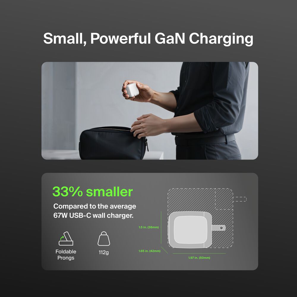 Dual USB-C GaN Wall Charger 67W, White, hi-res