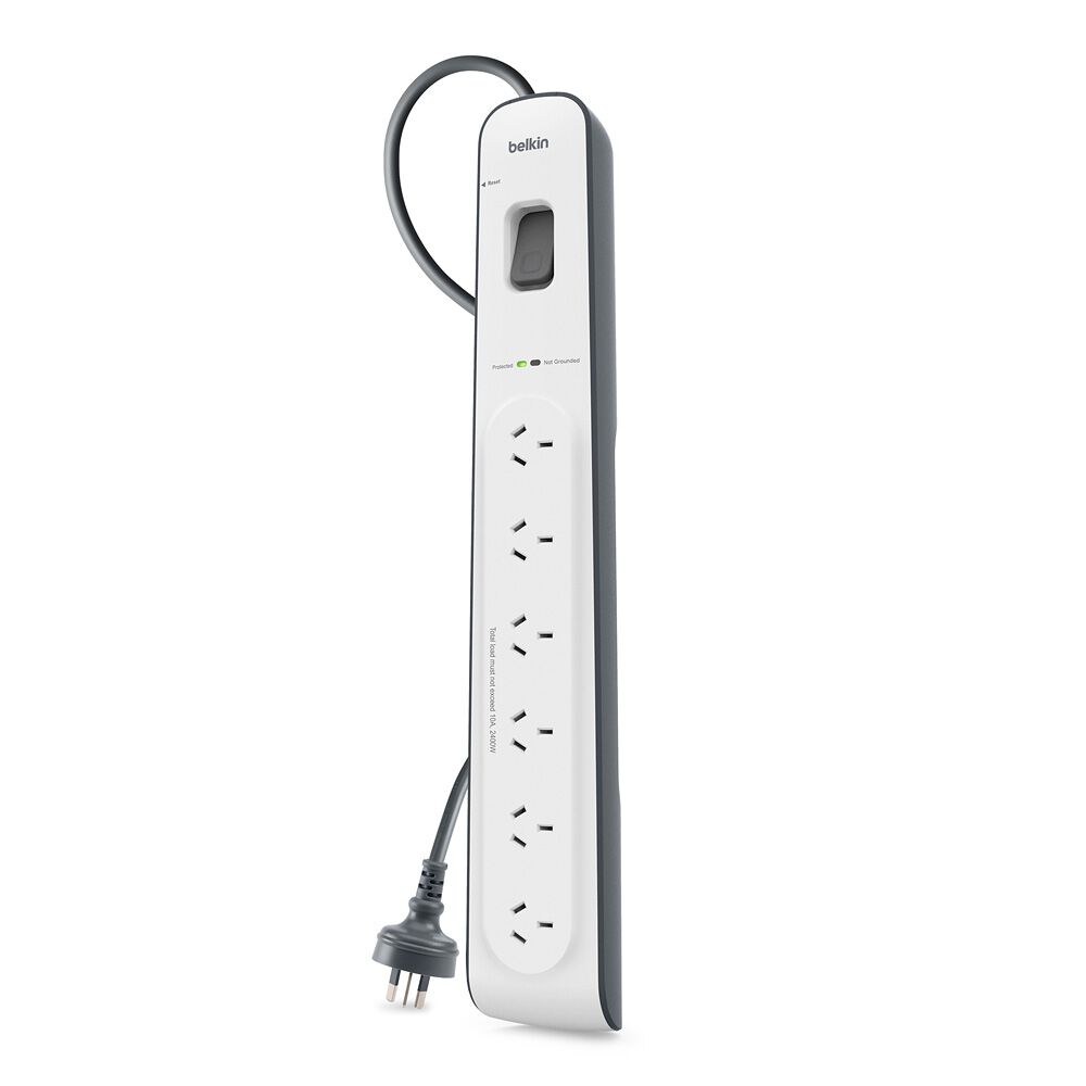 6-outlet Surge Protection Strip with 2M Power Cord, White/Gray, hi-res
