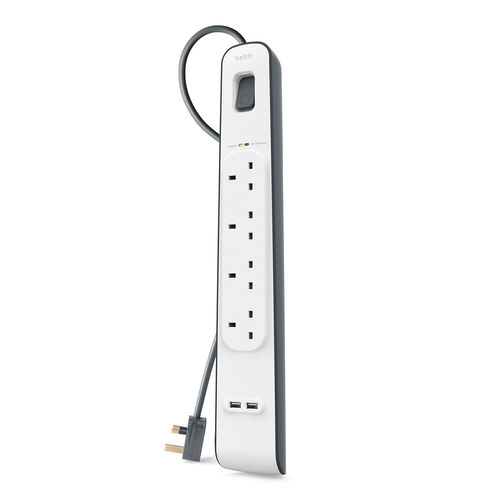 4 Outlets 2M Surge Protection Strip with 2 USB Ports