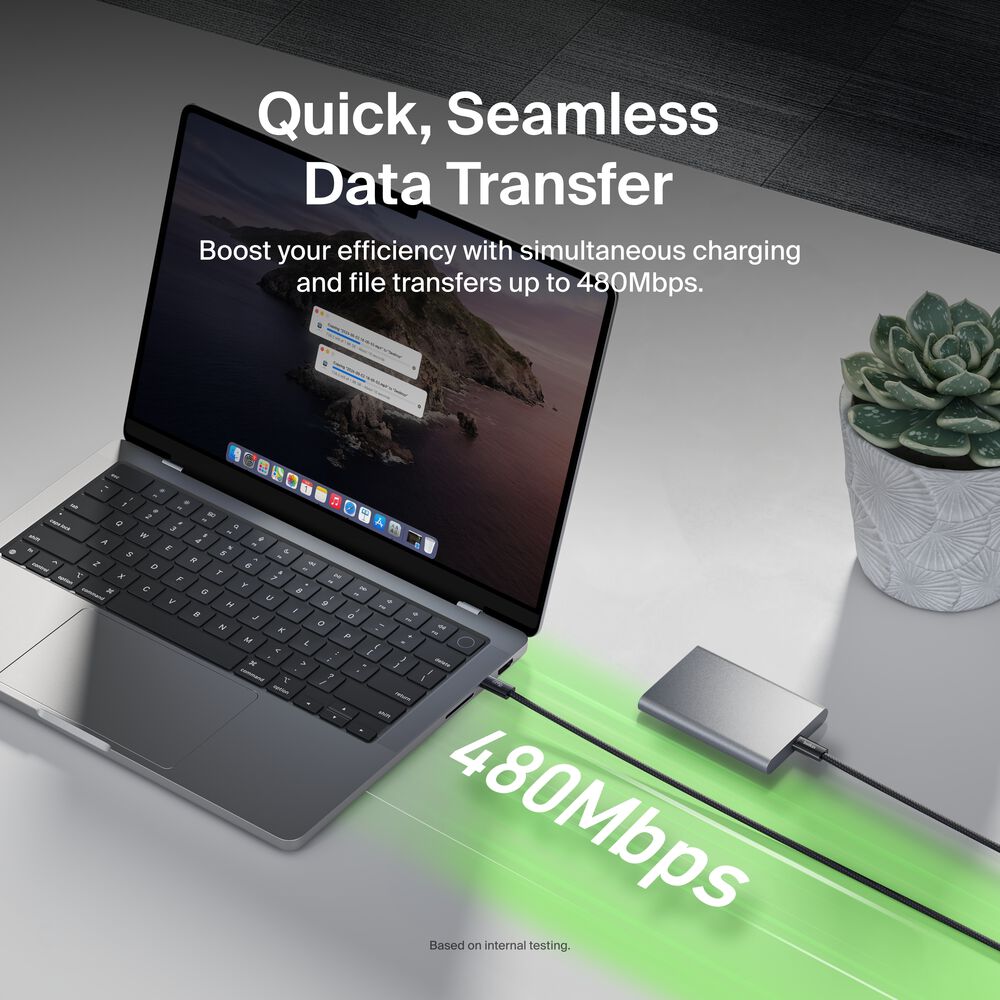 60 瓦 USB-C 转 USB-C 线缆, 黑色, hi-res