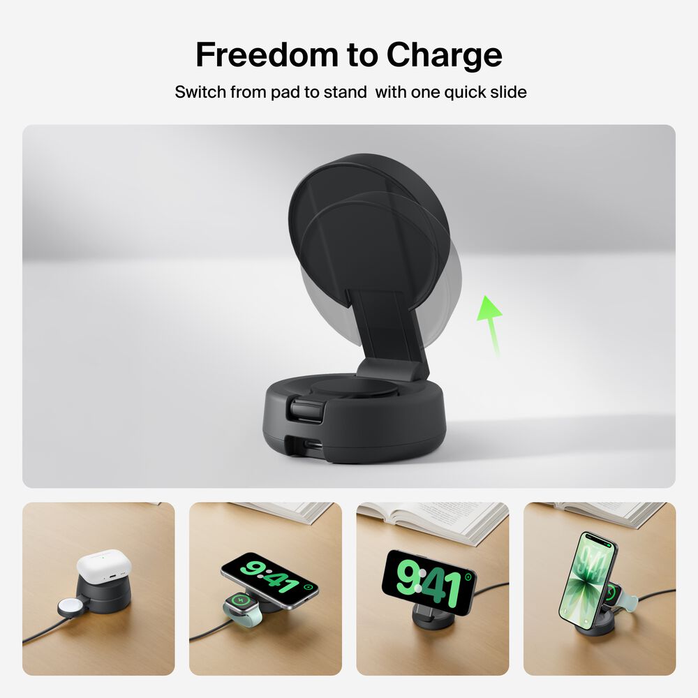 2-in-1 Convertible Magnetic Charger with Qi2 25W, Charcoal, hi-res