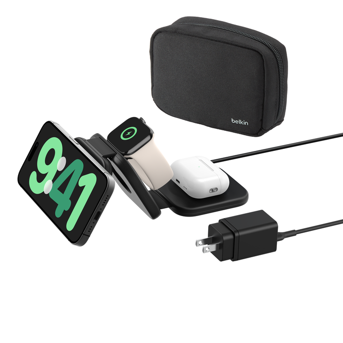 3 in 1 Magnetic Charging Travel Pad with Qi2 15W MagSafe compatible Belkin US