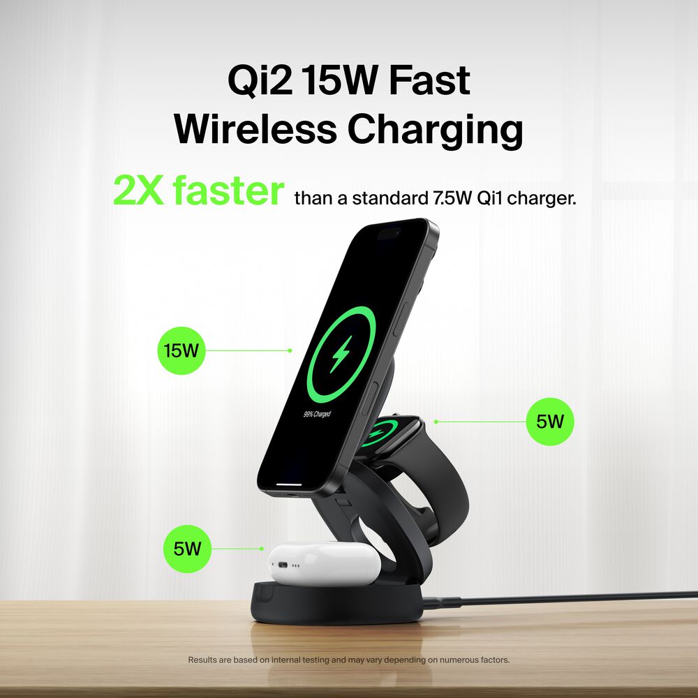 3-in-1 Convertible Magnetic Charging Stand with Qi2 15W, Black, hi-res