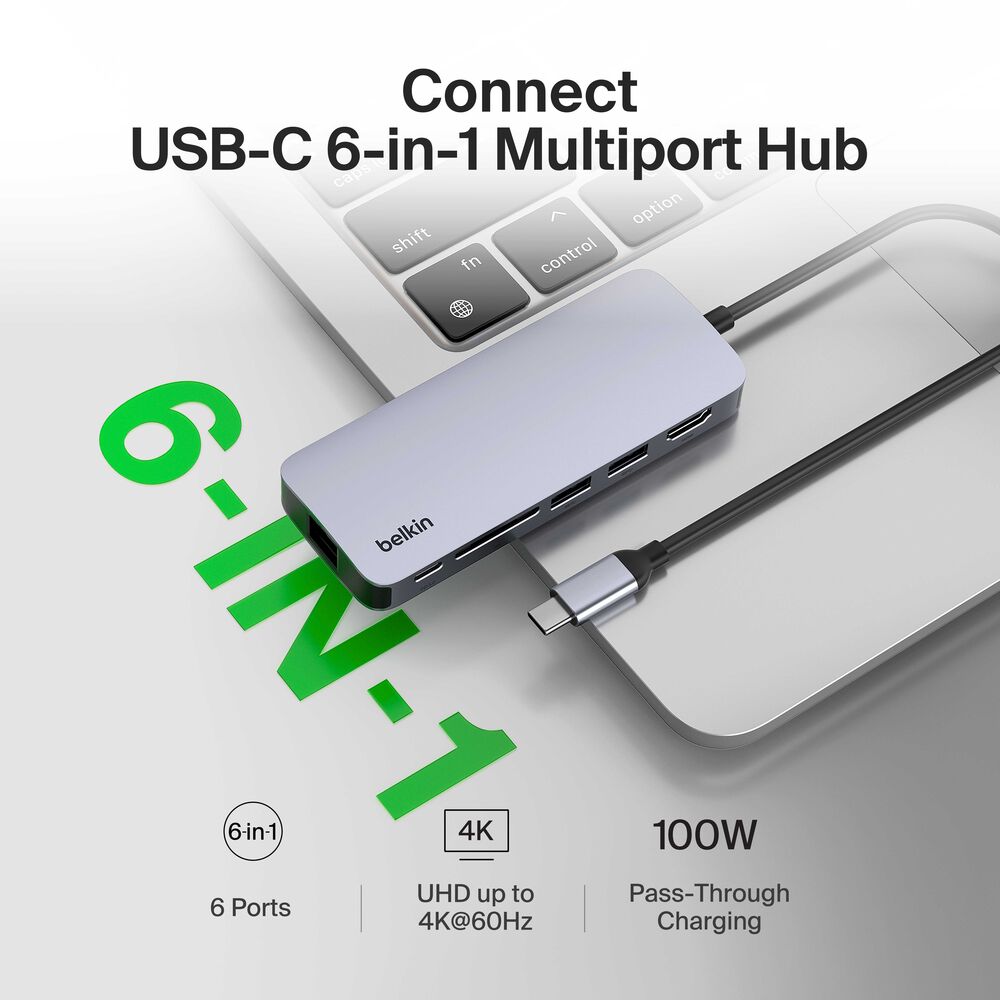 USB-C 6-in-1 Multiport Hub, Space Gray, hi-res