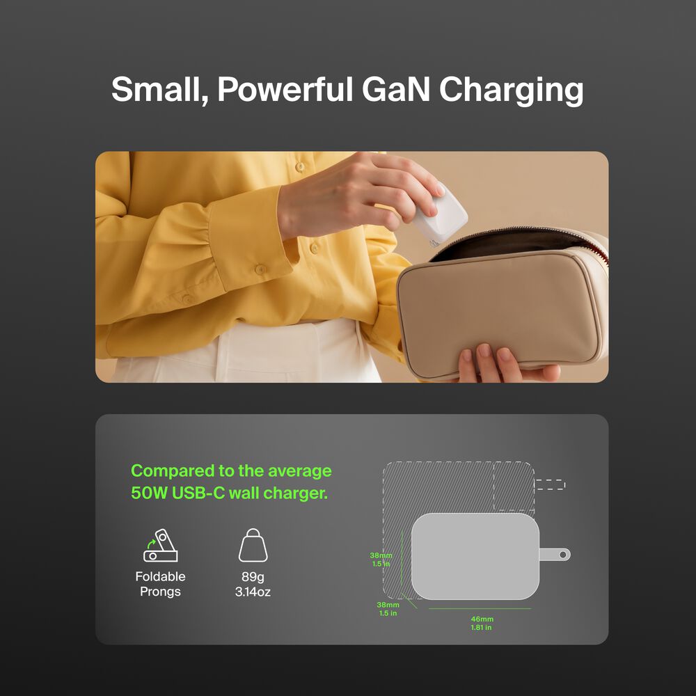 Dual USB-C GaN Wall Charger 50W, , hi-res