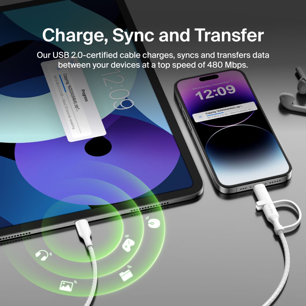 2-in-1 Cable with USB-C and Lightning Connector | Belkin US