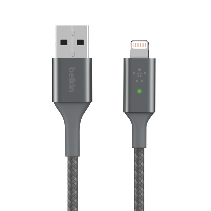 Smart LED Lightning to USB-A Cable, Gray, hi-res