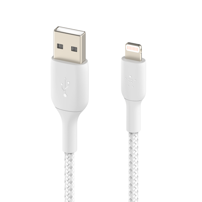 Braided Lightning to USB-A Cable (15cm / 6in, White), White, hi-res